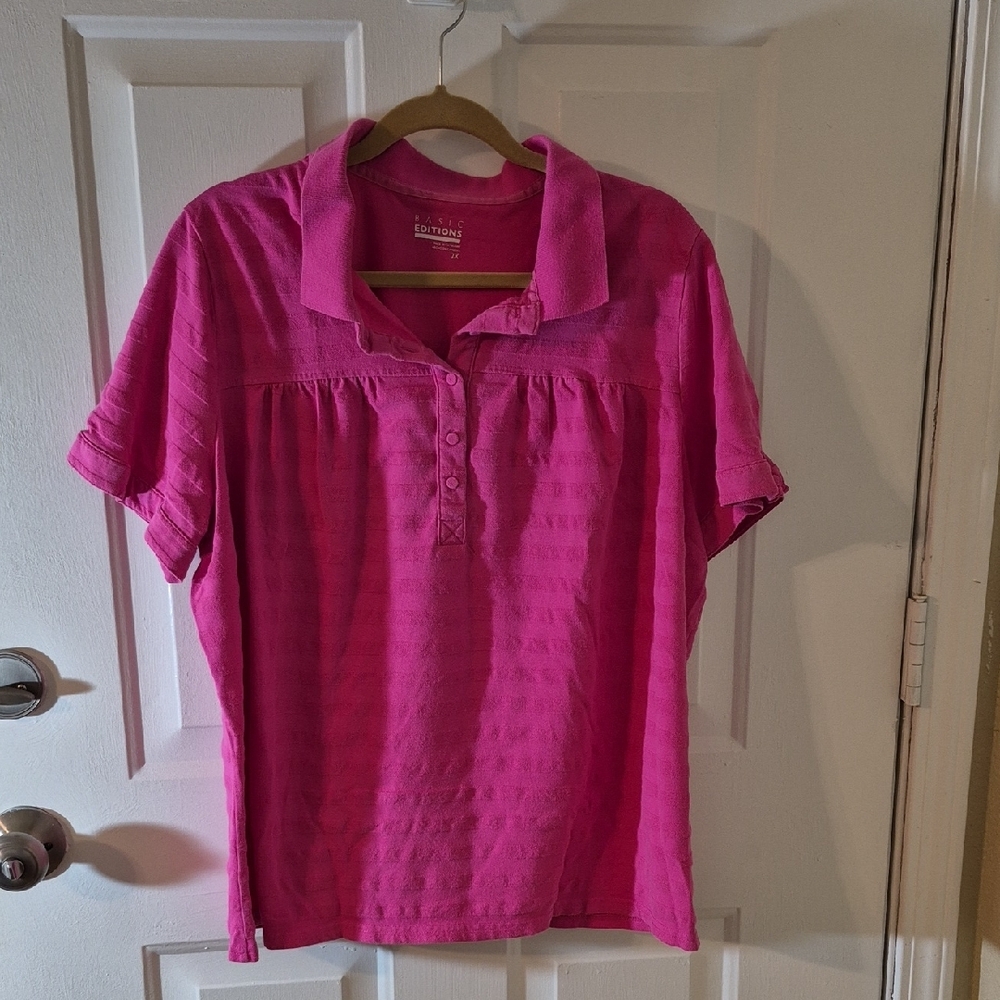 Basic Editions Pink Polo Button  Shirt Size 2x